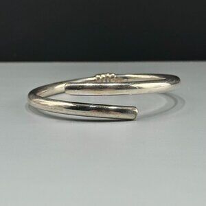 Sterling Silver Torque Bracelet Bypass Hinged Open Cuff Modernist 7.75"